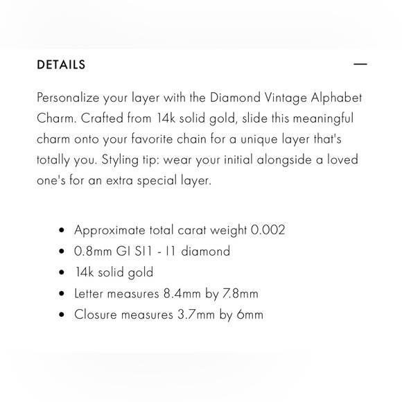 NWT Gorjana Diamond Vintage Alphabet Charm - H - Picture 5 of 5